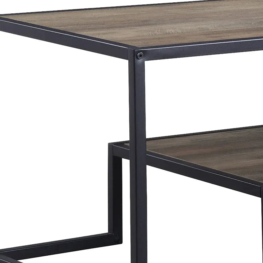 45" Black And Rustic Oak Paper Veneer And Metal Rectangular Coffee Table With Shelf - Homeroots - Flyclothing LLC