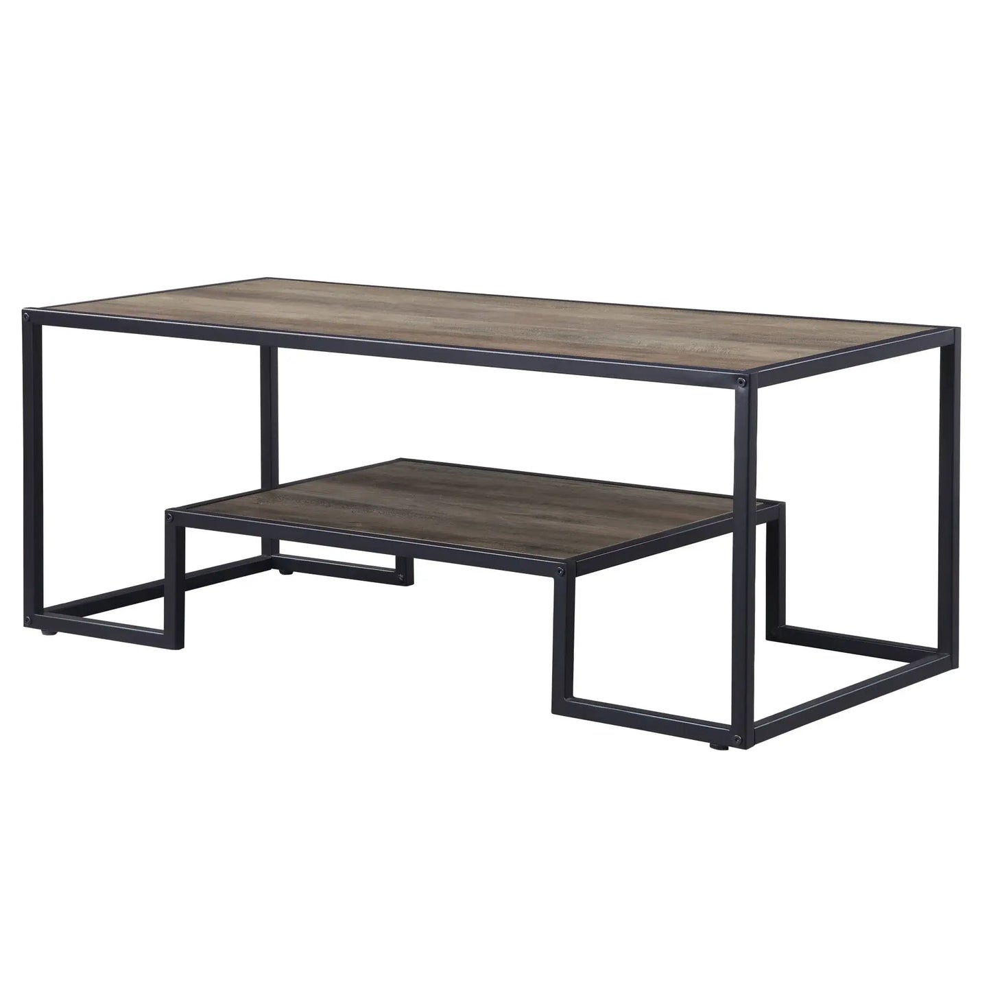 45" Black And Rustic Oak Paper Veneer And Metal Rectangular Coffee Table With Shelf - Homeroots - Flyclothing LLC