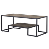 45" Black And Rustic Oak Paper Veneer And Metal Rectangular Coffee Table With Shelf - Homeroots - Flyclothing LLC