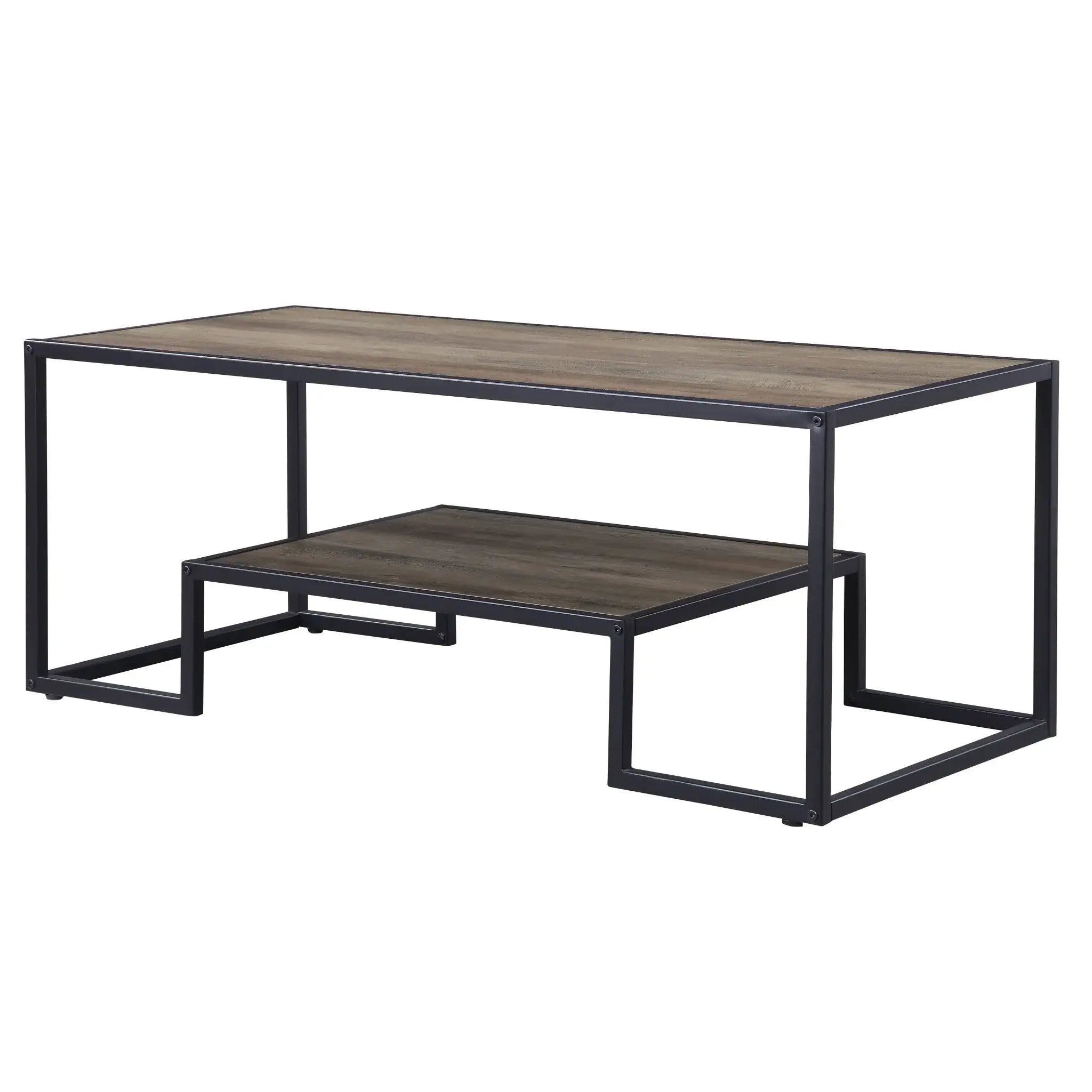 45" Black And Rustic Oak Paper Veneer And Metal Rectangular Coffee Table With Shelf - Homeroots - Flyclothing LLC