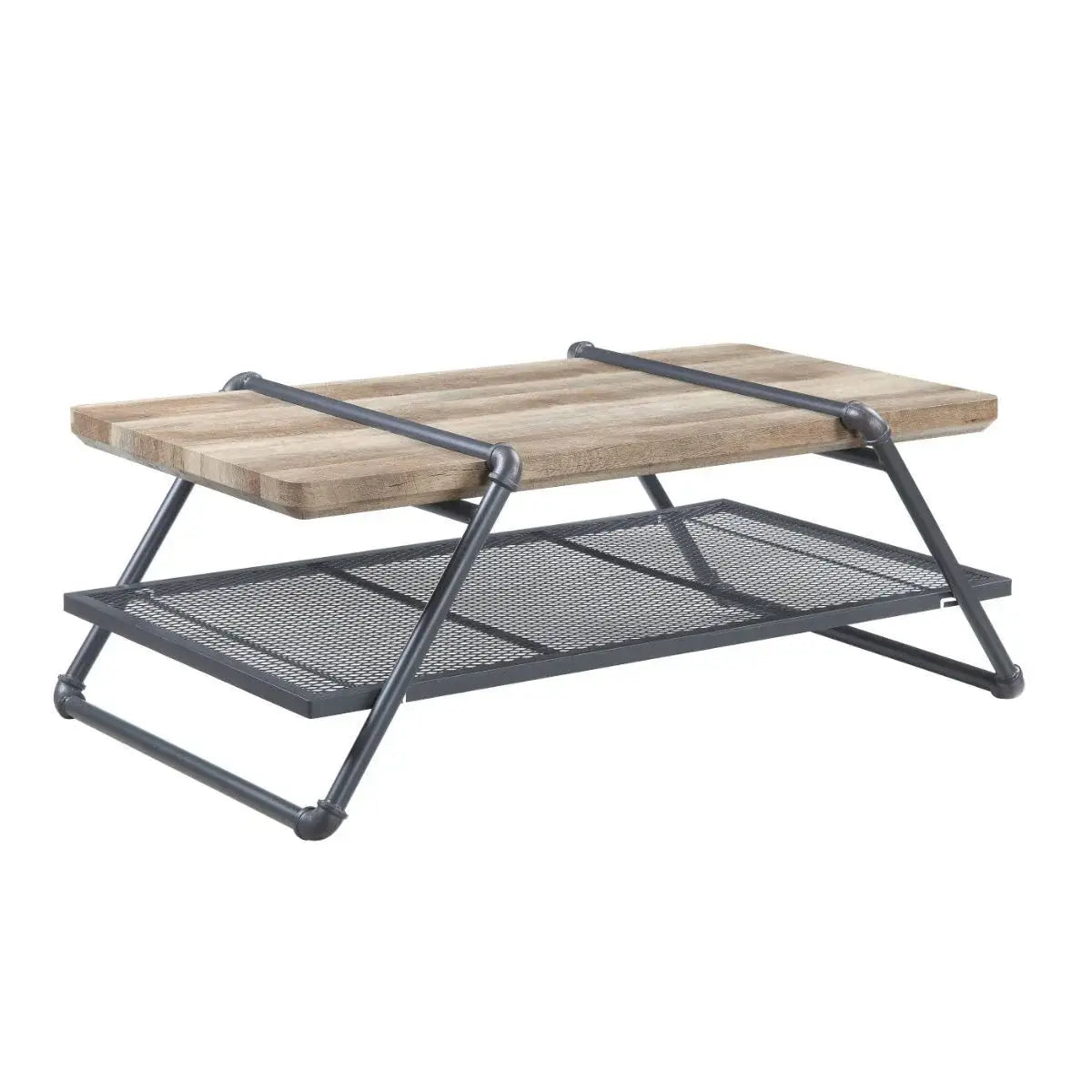 47" Sandy Gray And Oak Paper Veneer And Metal Rectangular Coffee Table With Shelf - Homeroots - Flyclothing LLC