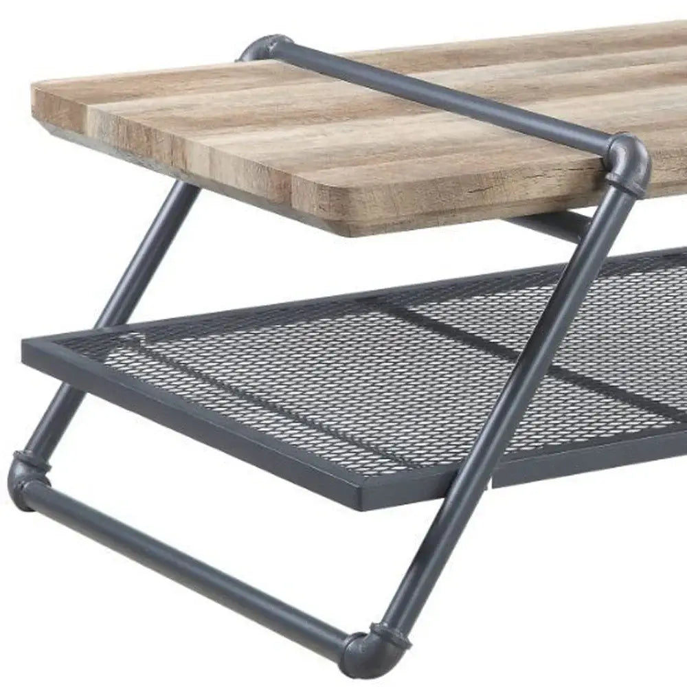47" Sandy Gray And Oak Paper Veneer And Metal Rectangular Coffee Table With Shelf - Homeroots - Flyclothing LLC