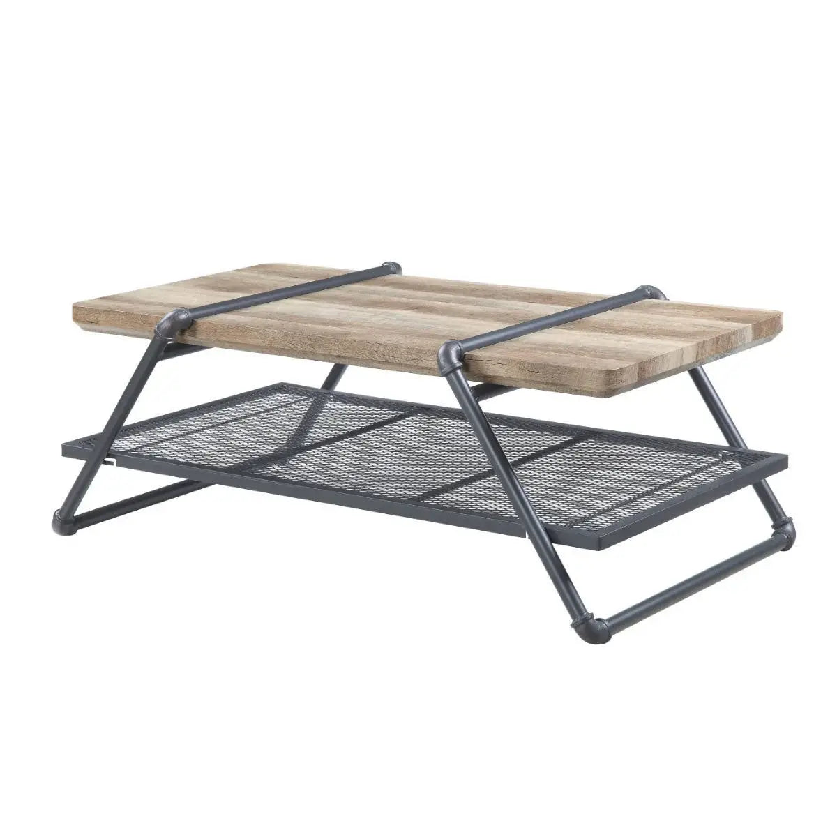 47" Sandy Gray And Oak Paper Veneer And Metal Rectangular Coffee Table With Shelf - Homeroots - Flyclothing LLC