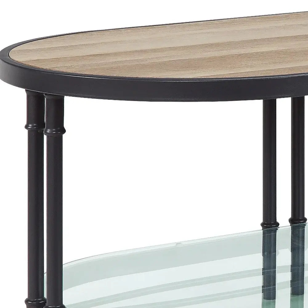 47" Natural Metal Oval Coffee Table With Shelf - Homeroots - Flyclothing LLC