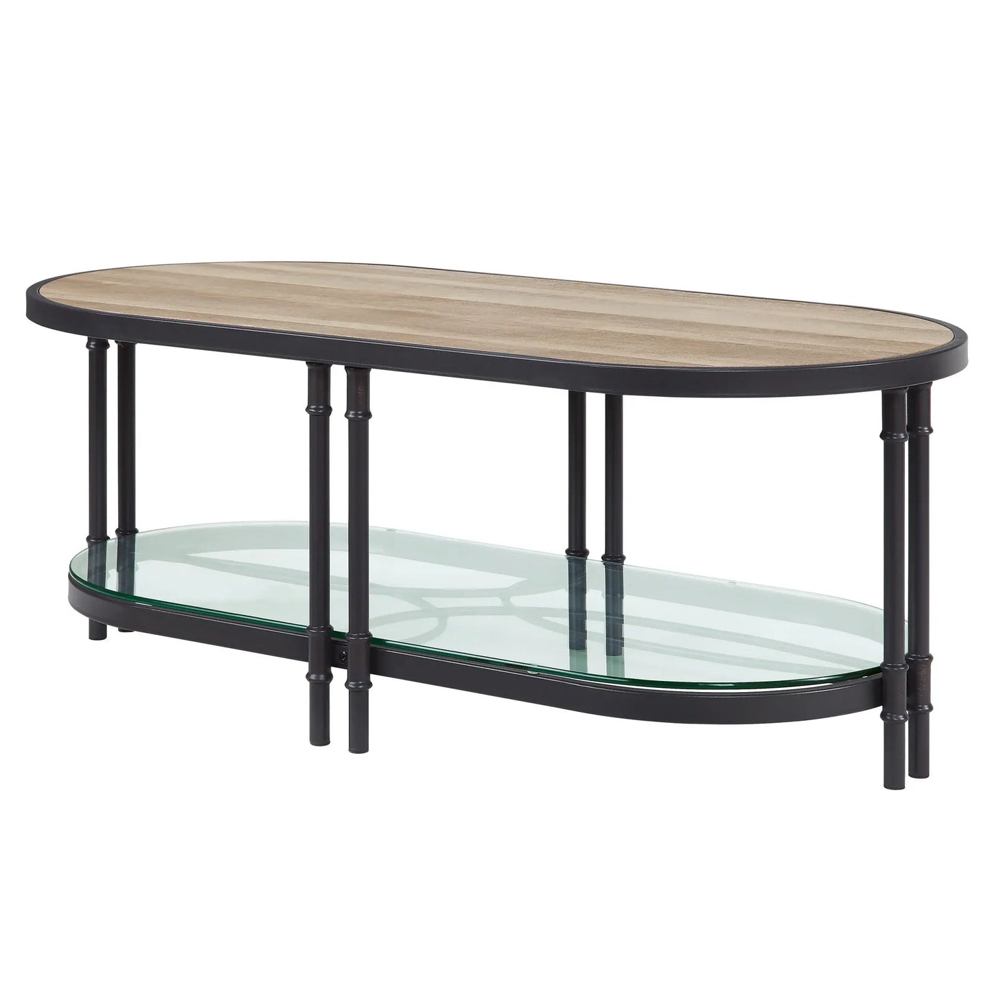 47" Natural Metal Oval Coffee Table With Shelf - Homeroots - Flyclothing LLC