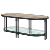 47" Natural Metal Oval Coffee Table With Shelf - Homeroots - Flyclothing LLC