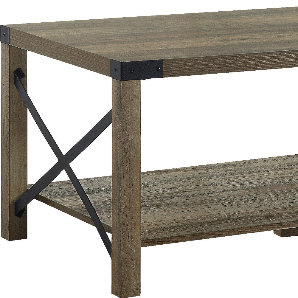 47" Oak Wood Coffee Table With Shelf