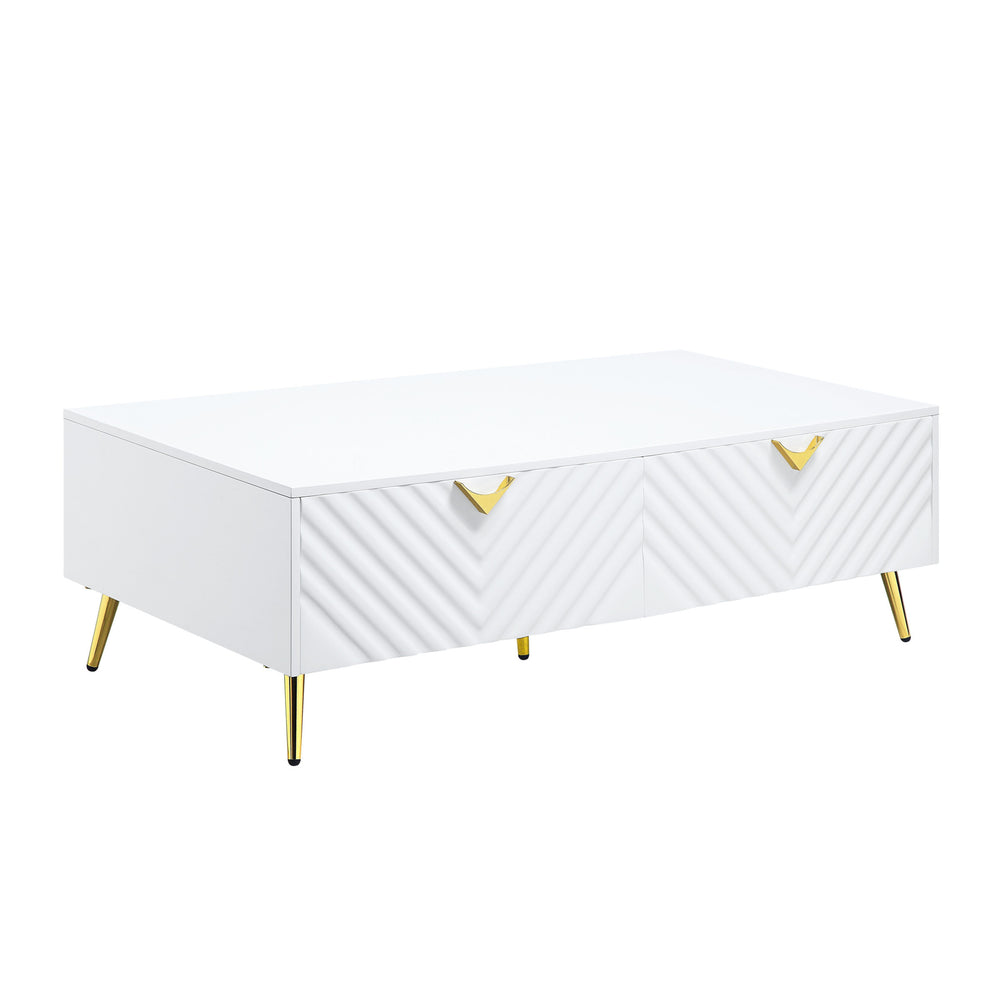 53" White Wood And Metal Coffee Table With Four Drawers