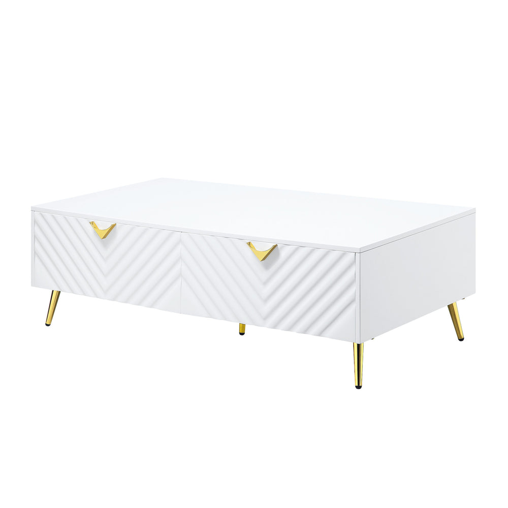 53" White Wood And Metal Coffee Table With Four Drawers