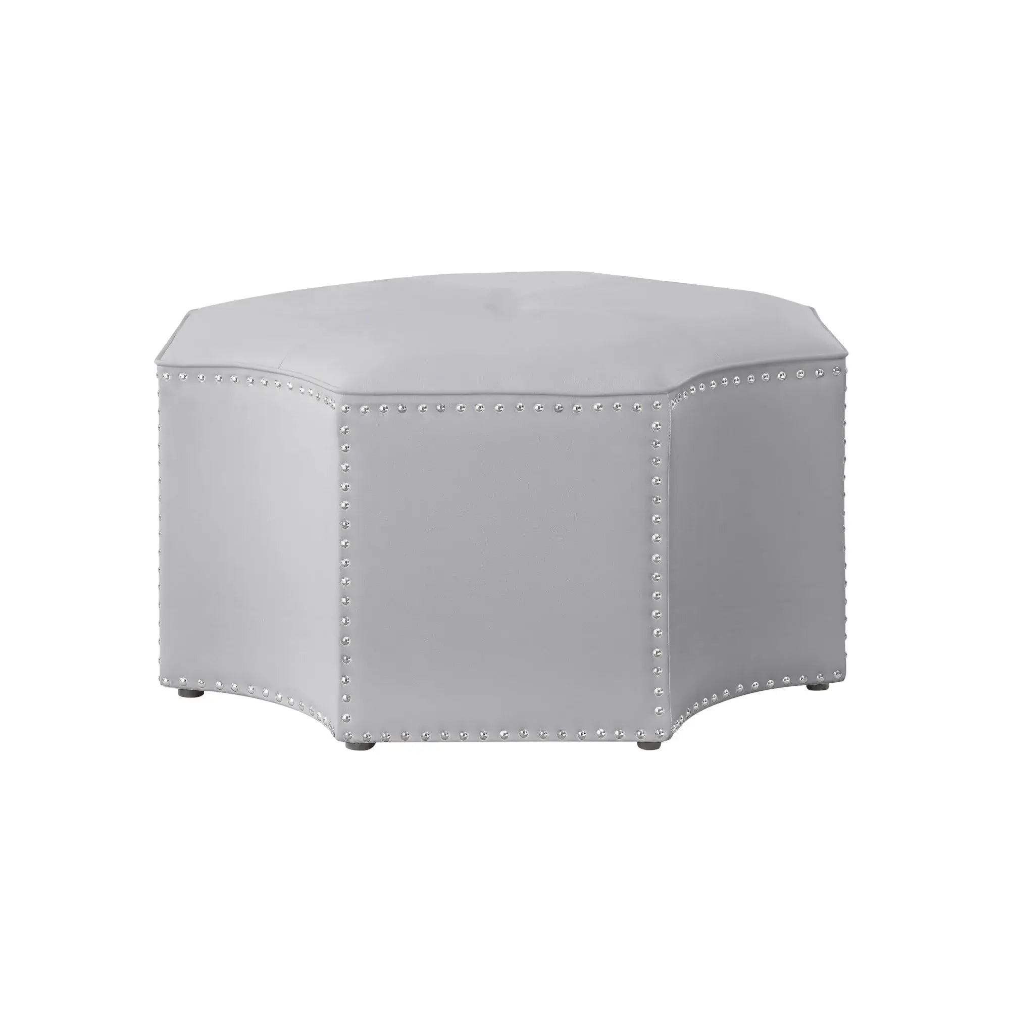 33" Silver Faux Leather Tufted Octagonal Cocktail Ottoman - Homeroots - Flyclothing LLC