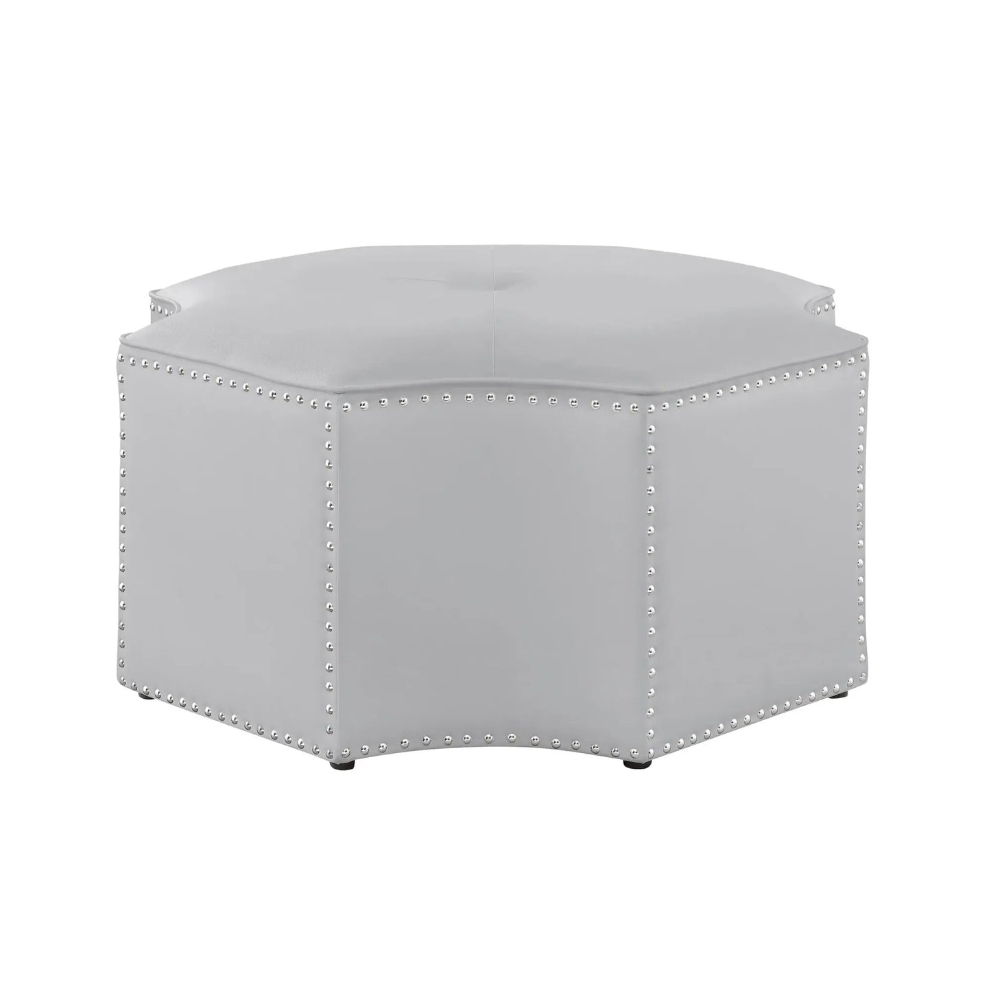 33" Silver Faux Leather Tufted Octagonal Cocktail Ottoman - Homeroots - Flyclothing LLC