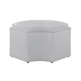 33" Silver Faux Leather Tufted Octagonal Cocktail Ottoman - Homeroots - Flyclothing LLC
