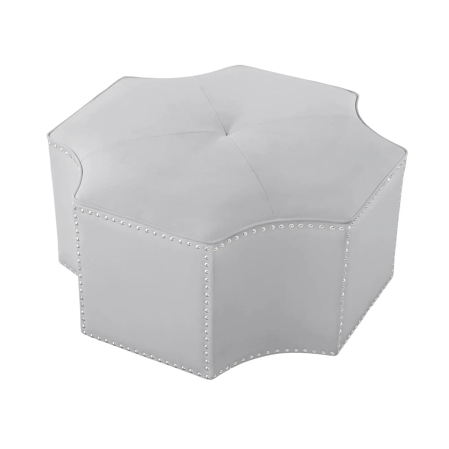 33" Silver Faux Leather Tufted Octagonal Cocktail Ottoman - Homeroots - Flyclothing LLC