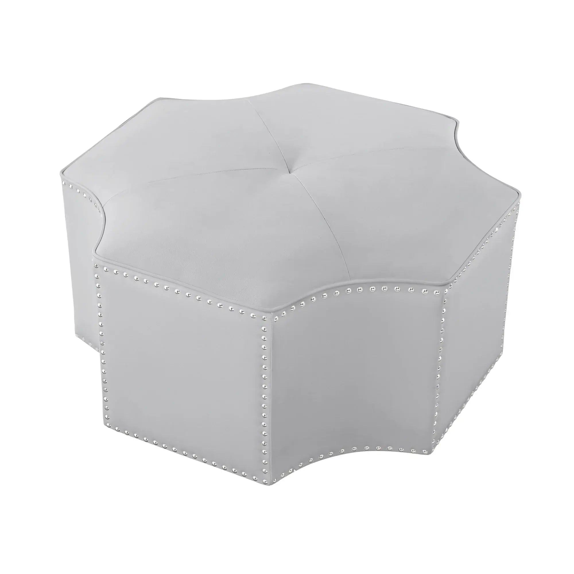 33" Silver Faux Leather Tufted Octagonal Cocktail Ottoman - Homeroots - Flyclothing LLC