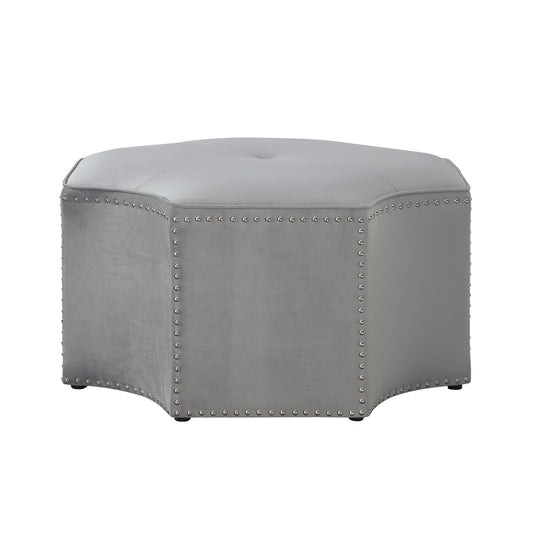 33" Gray Velvet Tufted Octagonal Cocktail Ottoman