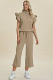 Double Take Full Size Texture Ruffle Short Sleeve Top and Wide Leg Pants Set - Trendsi - Flyclothing LLC