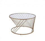 32" Champagne And Clear Glass And Metal Round Coffee Table - Homeroots - Flyclothing LLC