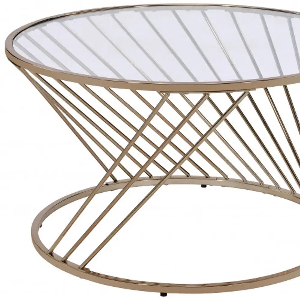 32" Champagne And Clear Glass And Metal Round Coffee Table - Homeroots - Flyclothing LLC