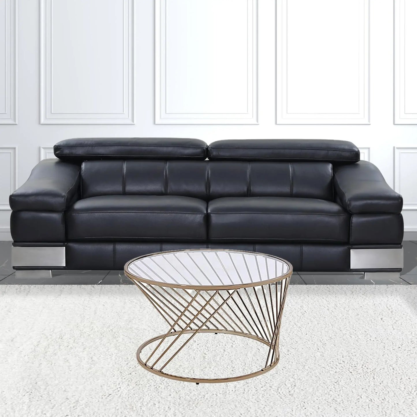 32" Champagne And Clear Glass And Metal Round Coffee Table - Homeroots - Flyclothing LLC