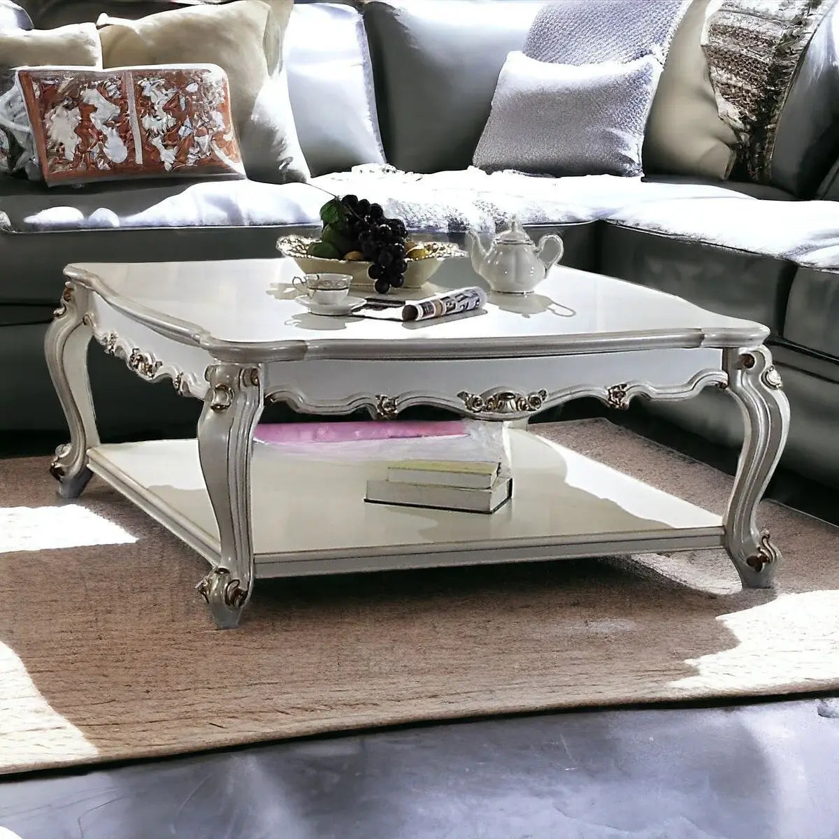 47" Pearl Solid And Manufactured Wood Coffee Table With Shelf - Homeroots - Flyclothing LLC