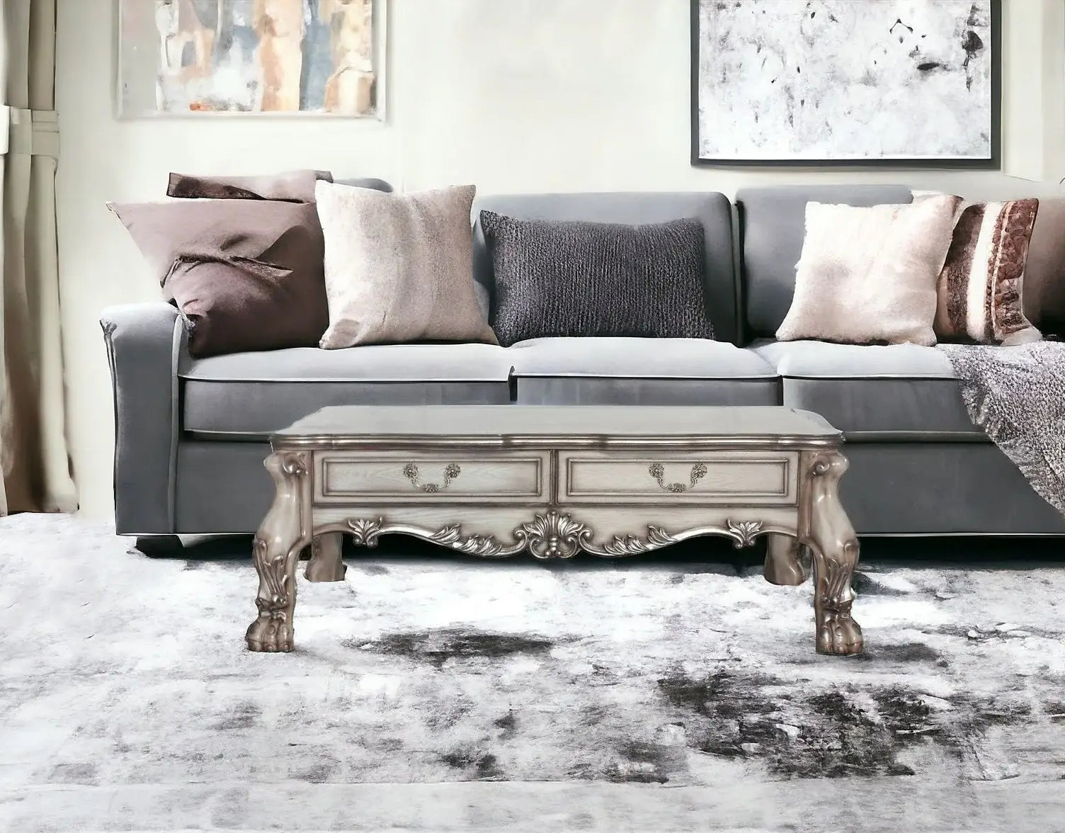 57" Bone Solid And Manufactured Wood Coffee Table With Two Drawers - Homeroots - Flyclothing LLC
