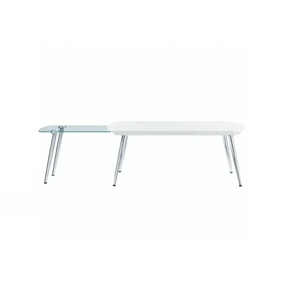 47" White Clear And Silver Wood And Glass Extendable Coffee Table - Homeroots - Flyclothing LLC