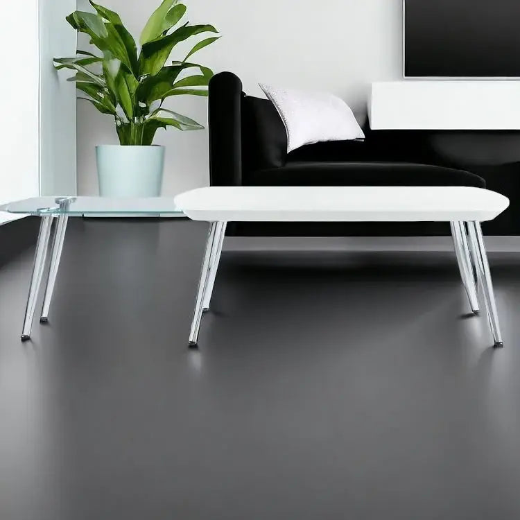 47" White Clear And Silver Wood And Glass Extendable Coffee Table - Homeroots - Flyclothing LLC