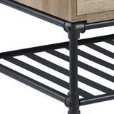 47" Sandy Black And Oak Paper Veneer And Metal Rectangular Coffee Table With Two Drawers And Shelf - Homeroots - Flyclothing LLC