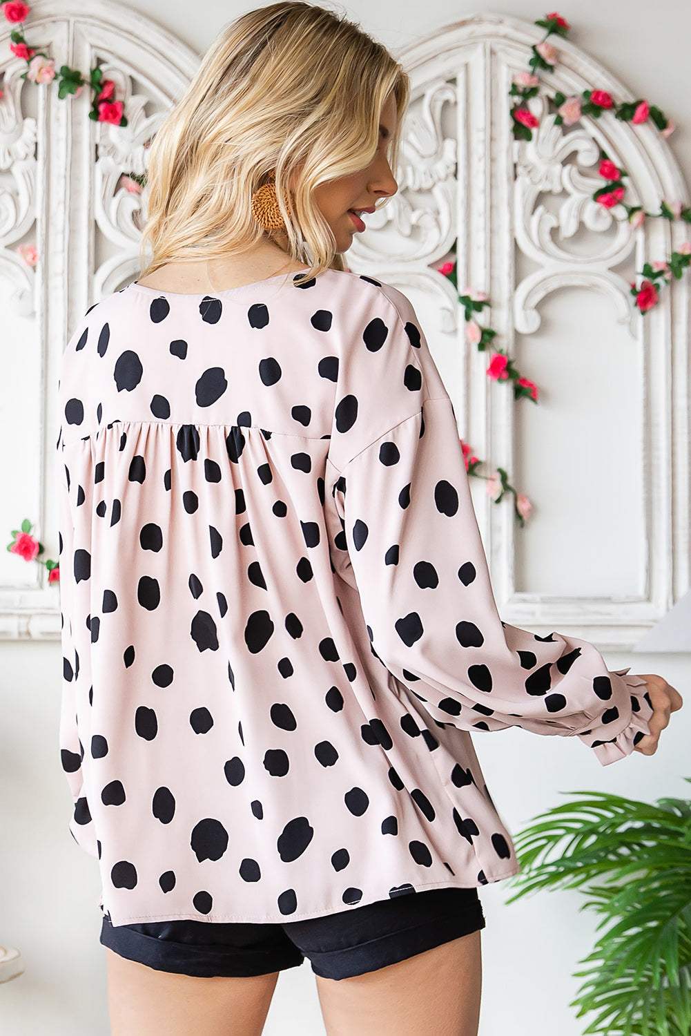 Printed Button Up Flounce Sleeve Shirt - Trendsi - Flyclothing LLC