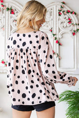 Printed Button Up Flounce Sleeve Shirt - Trendsi - Flyclothing LLC
