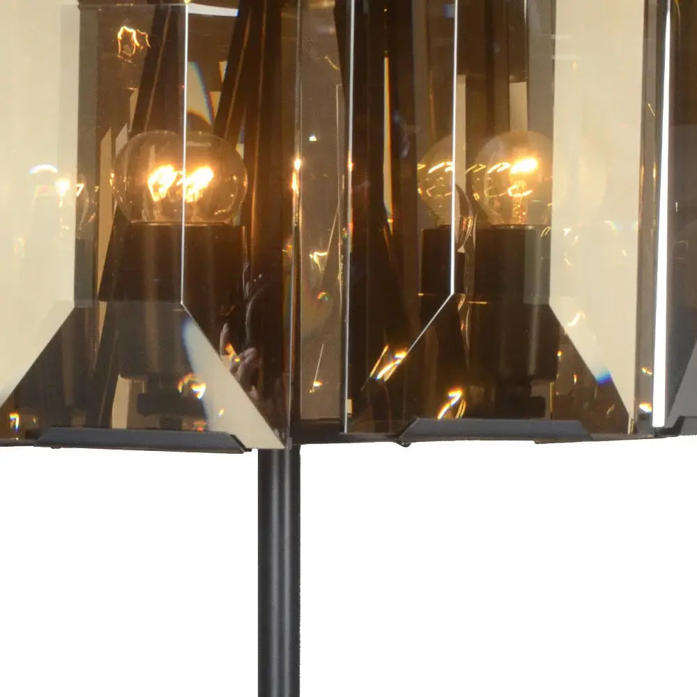 30" Bronze Metal Four Light Cylinder Bedside Table Lamp With Amber Round Shade - Homeroots - Flyclothing LLC