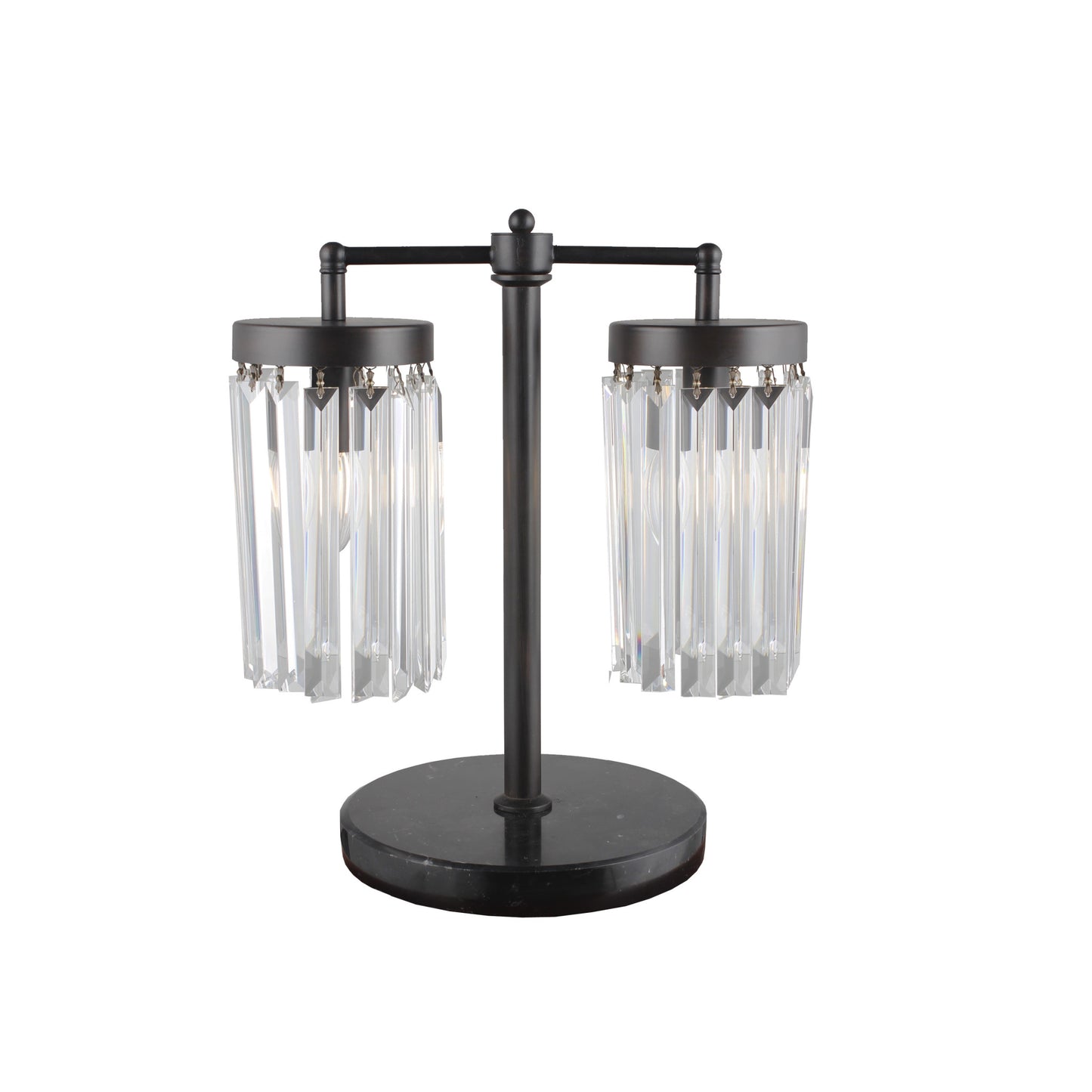 18" Black Iron Two Light Cylinder Bedside Table Lamp With Clear Cylinder Shade - Homeroots - Flyclothing LLC