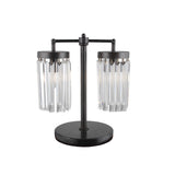 18" Black Iron Two Light Cylinder Bedside Table Lamp With Clear Cylinder Shade - Homeroots - Flyclothing LLC