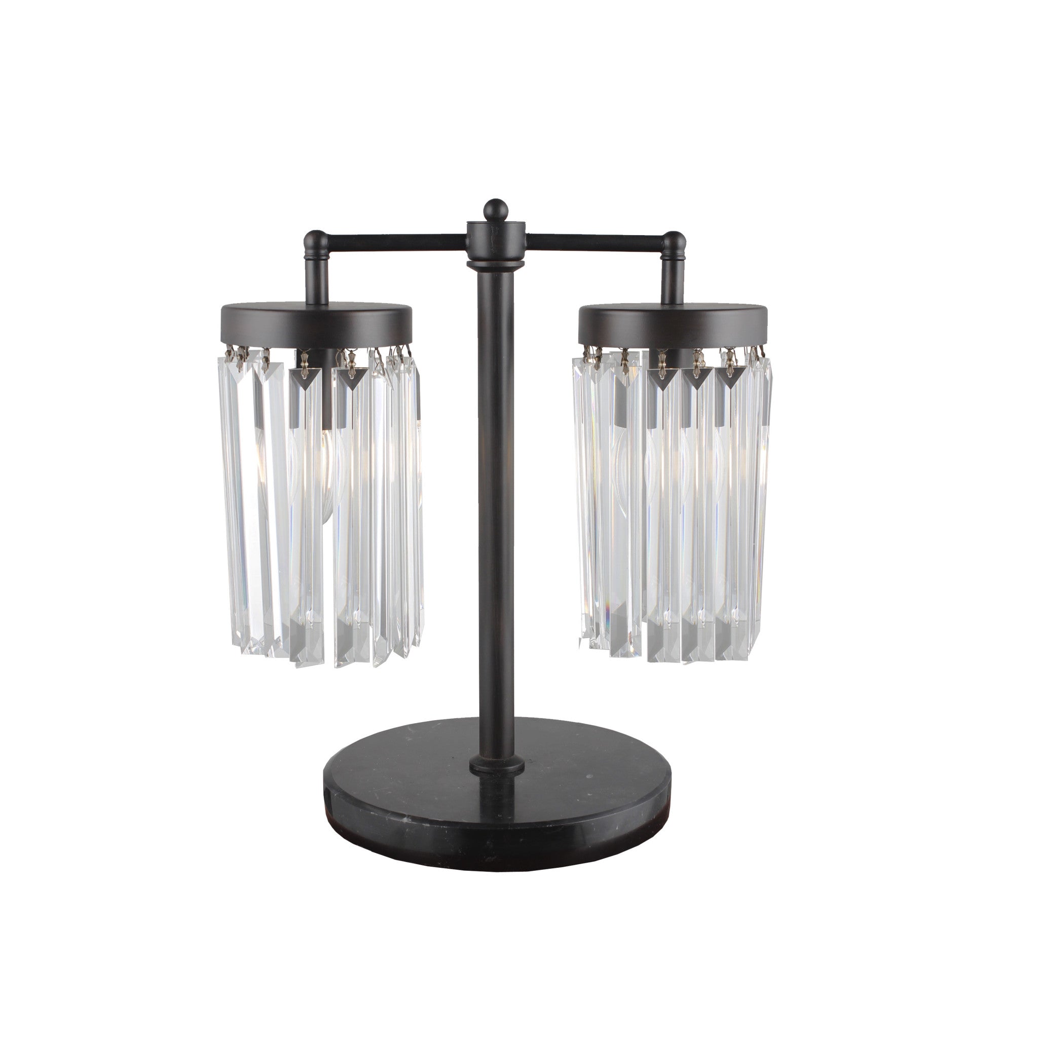 18" Black Iron Two Light Cylinder Bedside Table Lamp With Clear Cylinder Shade - Homeroots - Flyclothing LLC