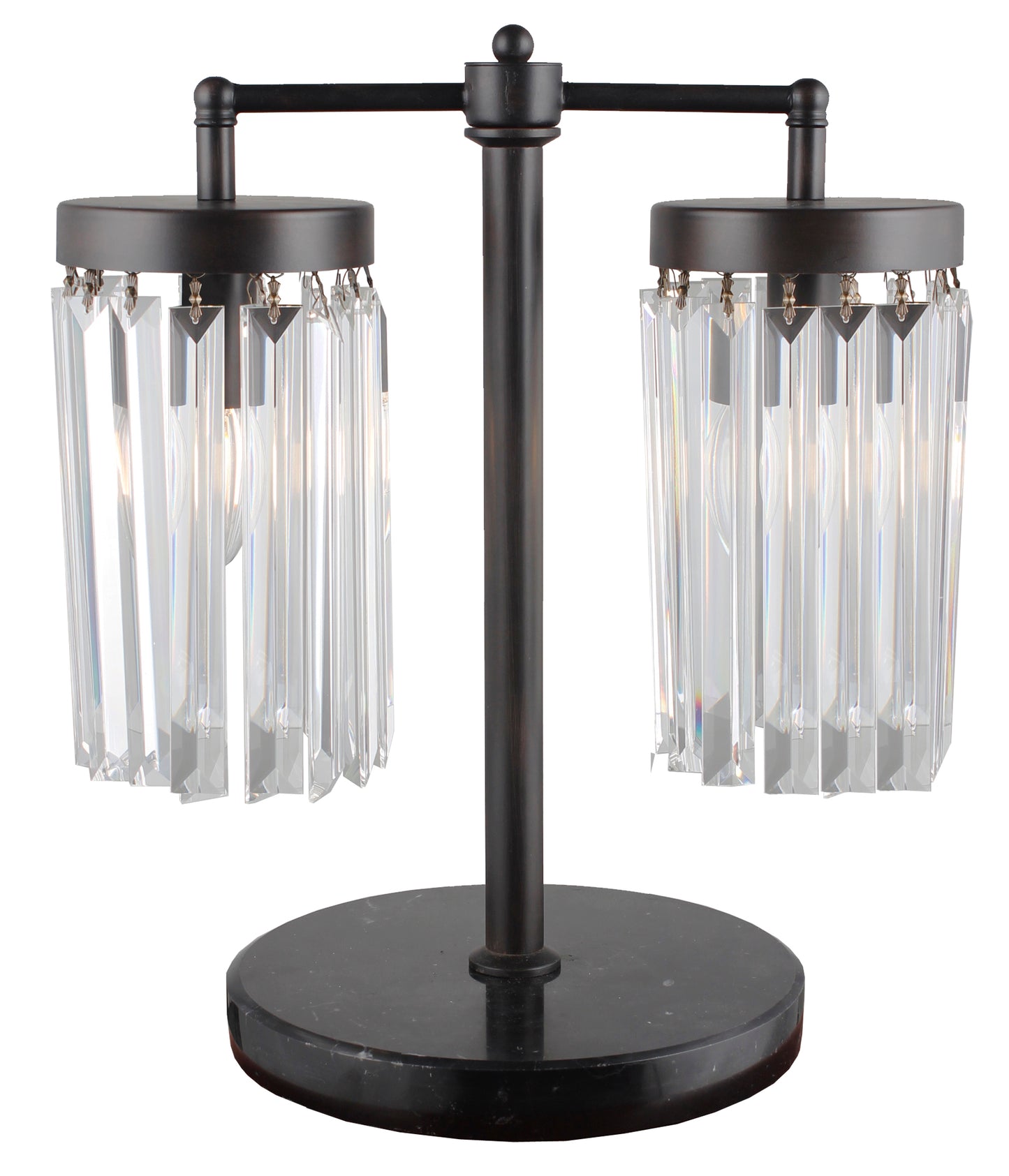 18" Black Iron Two Light Cylinder Bedside Table Lamp With Clear Cylinder Shade - Homeroots - Flyclothing LLC