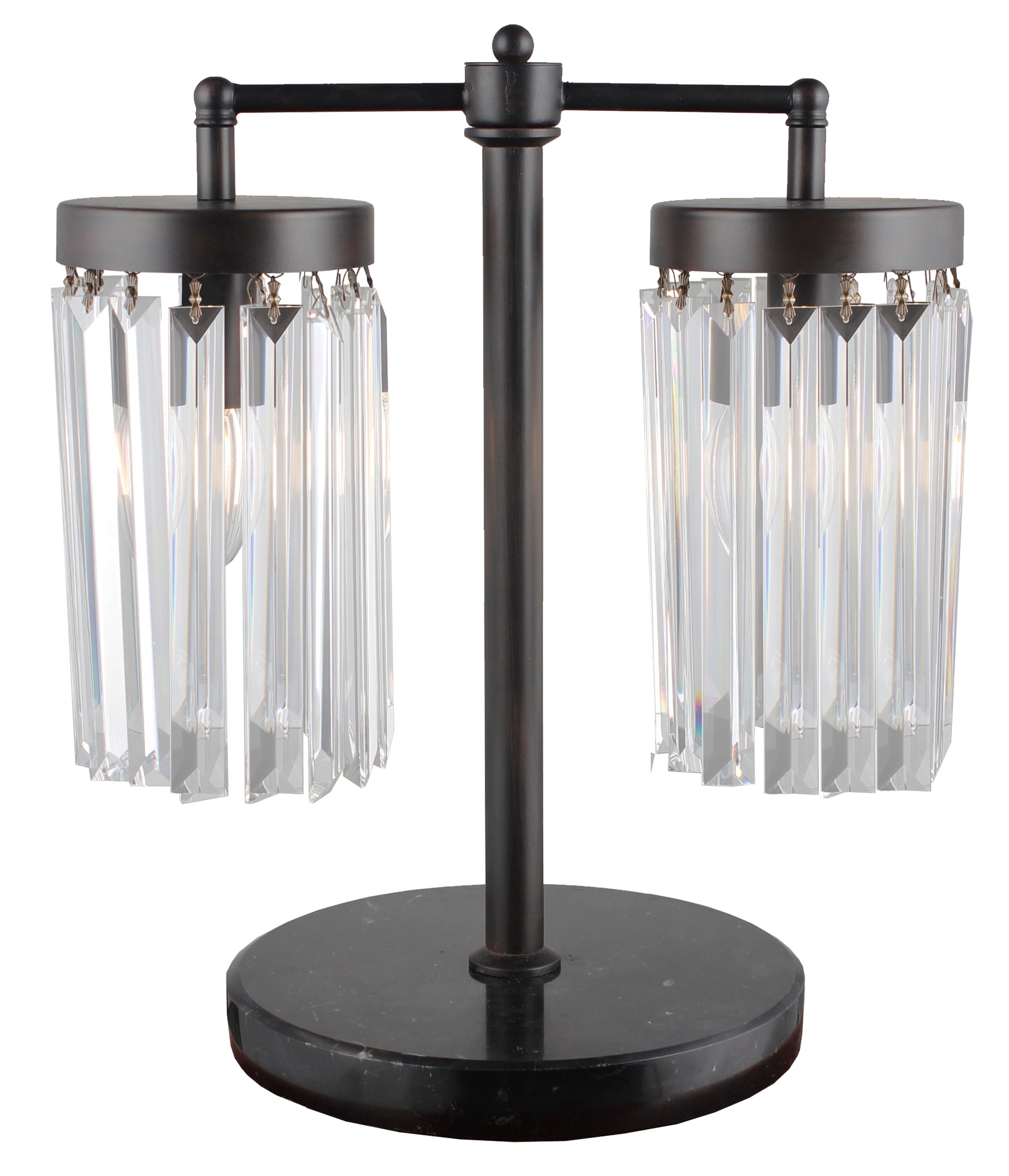 18" Black Iron Two Light Cylinder Bedside Table Lamp With Clear Cylinder Shade - Homeroots - Flyclothing LLC