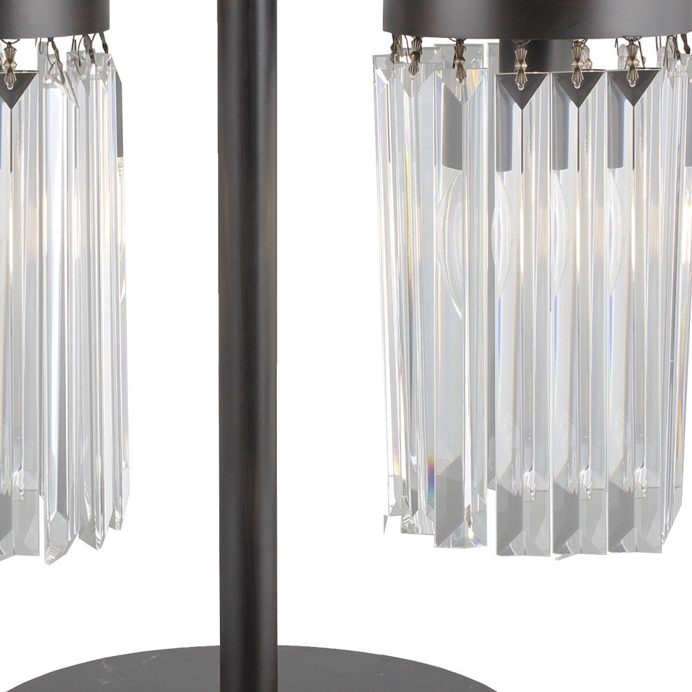 18" Black Iron Two Light Cylinder Bedside Table Lamp With Clear Cylinder Shade - Homeroots