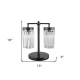 18" Black Iron Two Light Cylinder Bedside Table Lamp With Clear Cylinder Shade - Homeroots - Flyclothing LLC