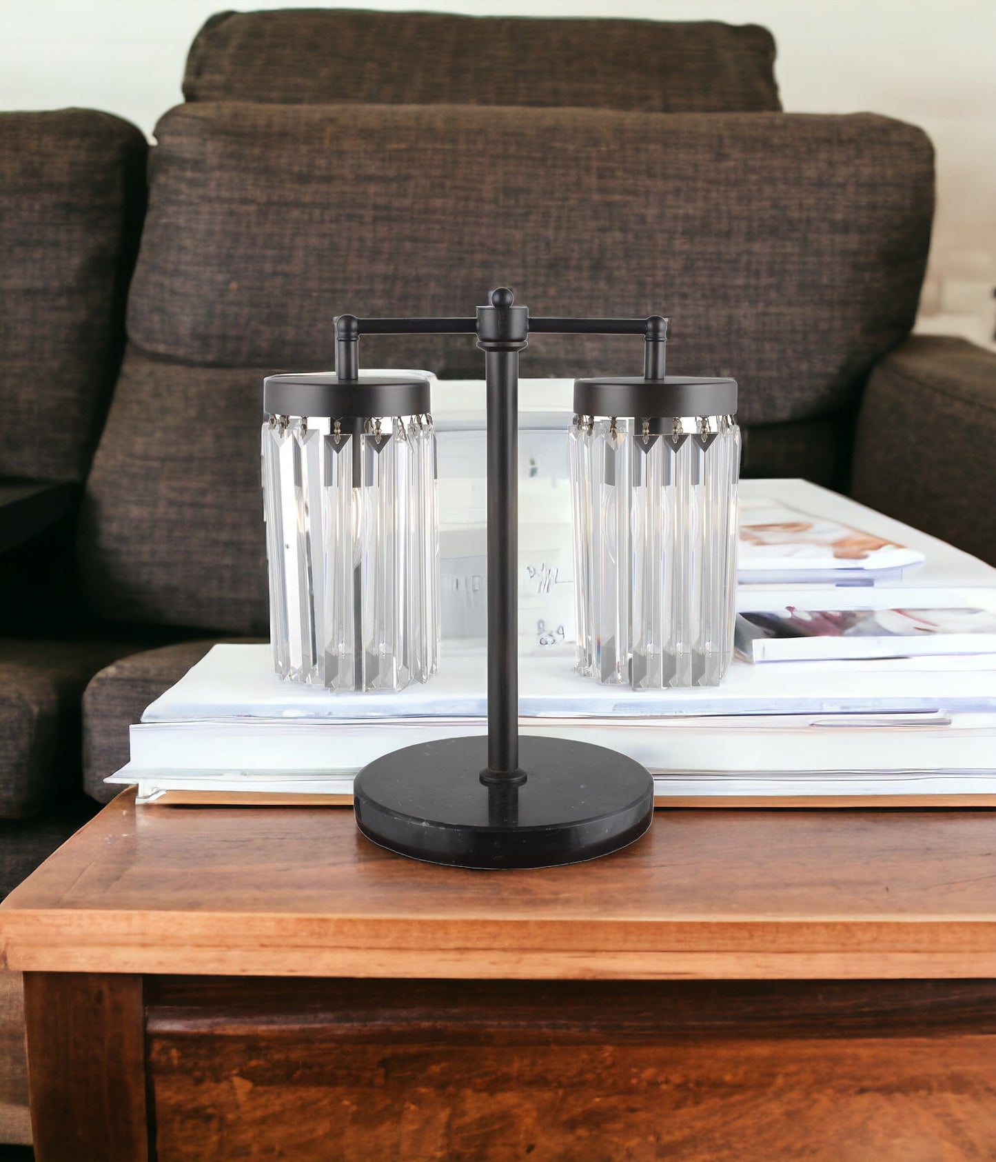 18" Black Iron Two Light Cylinder Bedside Table Lamp With Clear Cylinder Shade - Homeroots - Flyclothing LLC
