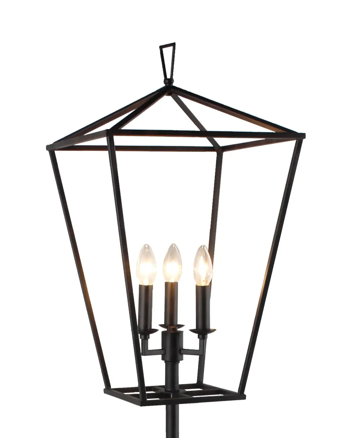 64" Black Three Light Floor Lamp With Black Geometric Shade - Homeroots - Flyclothing LLC