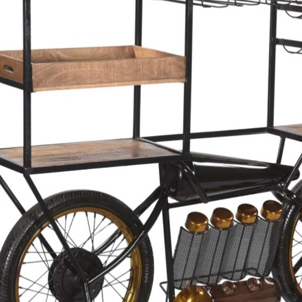 Brown and Black Metal And Solid Wood Bar Cart With Wine Storage - Homeroots - Flyclothing LLC