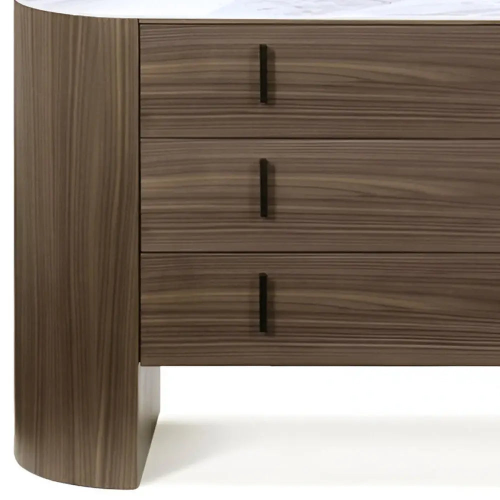 55" Walnut Marble Solid And Manufactured Wood Three Drawer Dresser - Homeroots - Flyclothing LLC