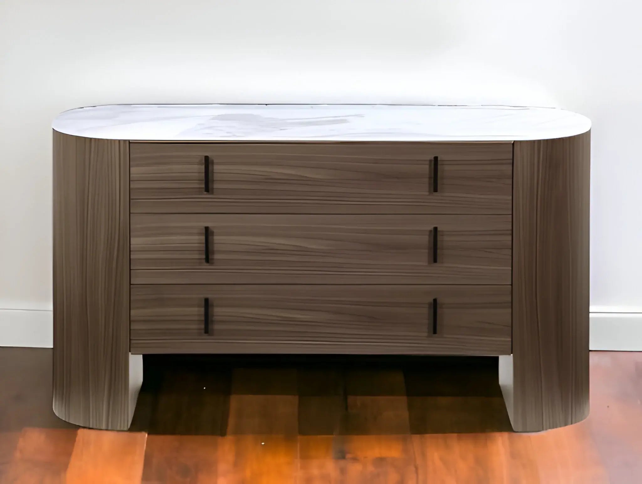 55" Walnut Marble Solid And Manufactured Wood Three Drawer Dresser - Homeroots - Flyclothing LLC