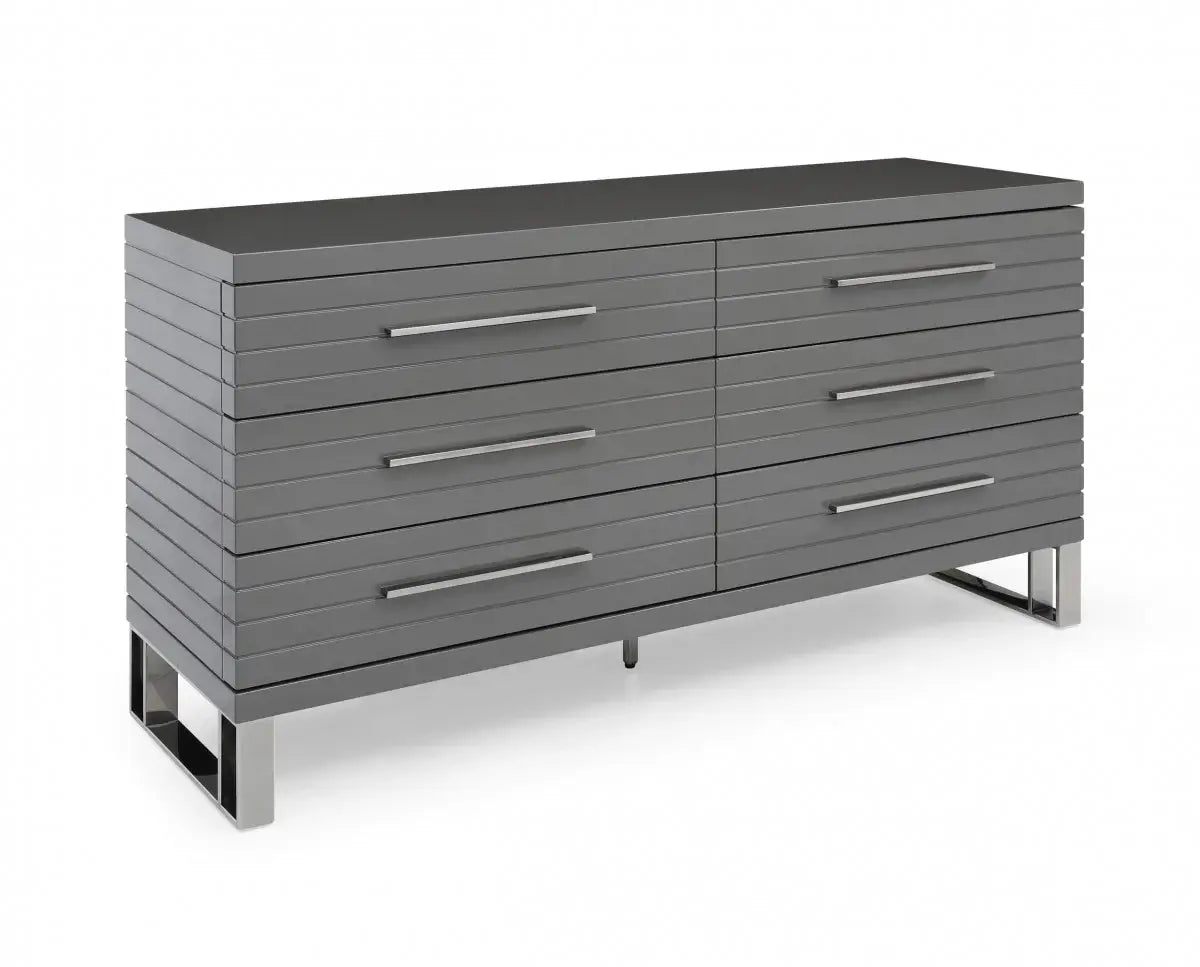 59" Grey Solid And Manufactured Wood Six Drawer Dresser - Homeroots - Flyclothing LLC