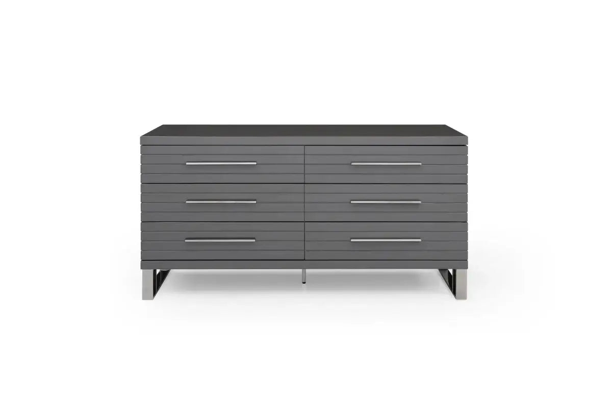 59" Grey Solid And Manufactured Wood Six Drawer Dresser - Homeroots - Flyclothing LLC