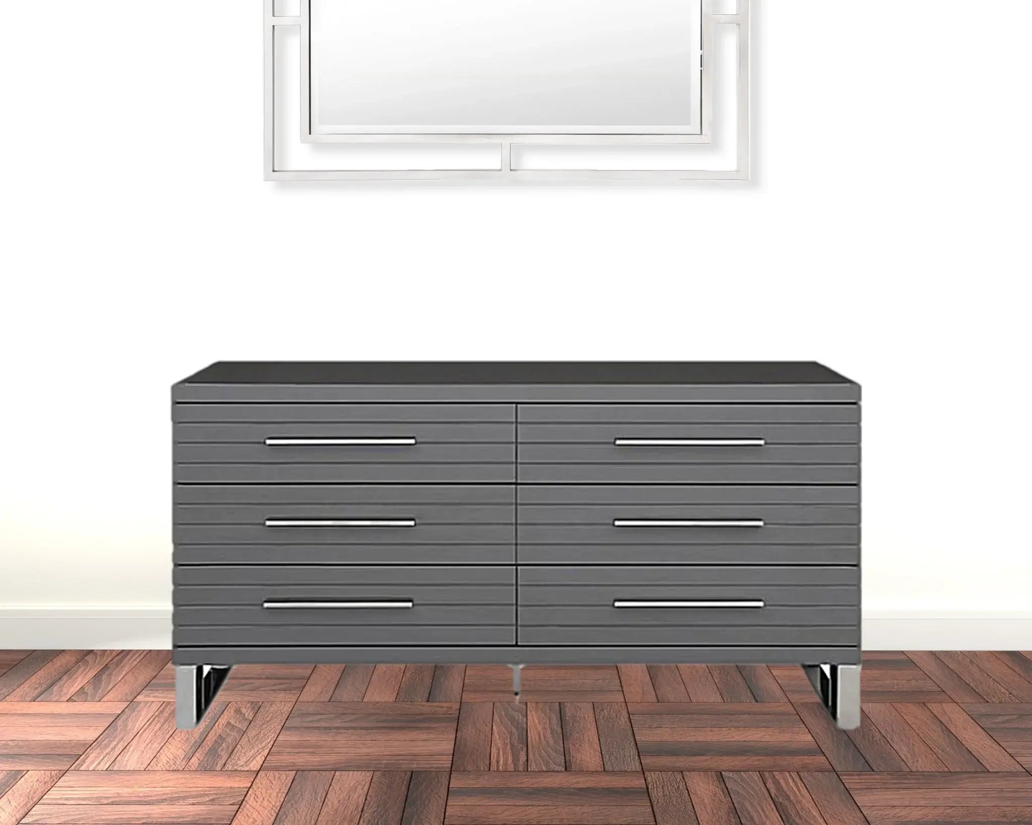59" Grey Solid And Manufactured Wood Six Drawer Dresser - Homeroots - Flyclothing LLC