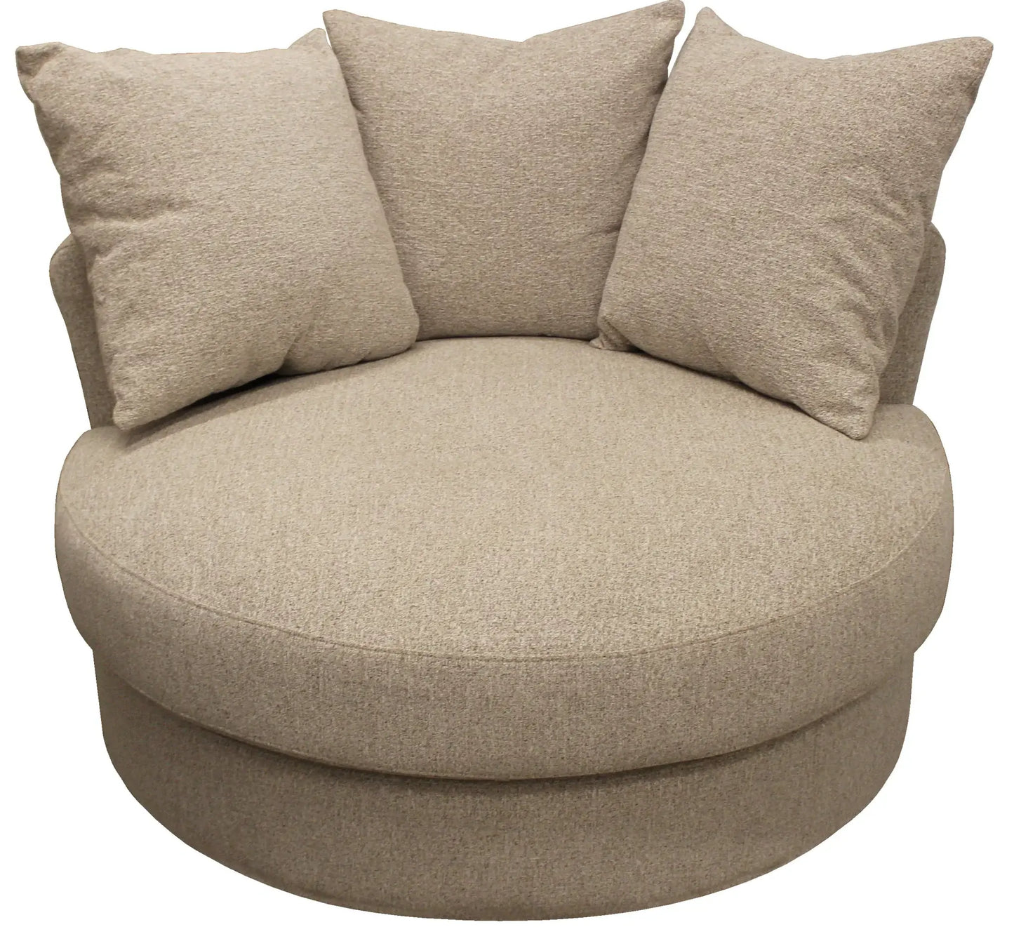 44" Sand Linen Upholstered Swivel Round Accent Chair And Toss Pillows - Homeroots - Flyclothing LLC