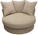 44" Sand Linen Upholstered Swivel Round Accent Chair And Toss Pillows - Homeroots - Flyclothing LLC