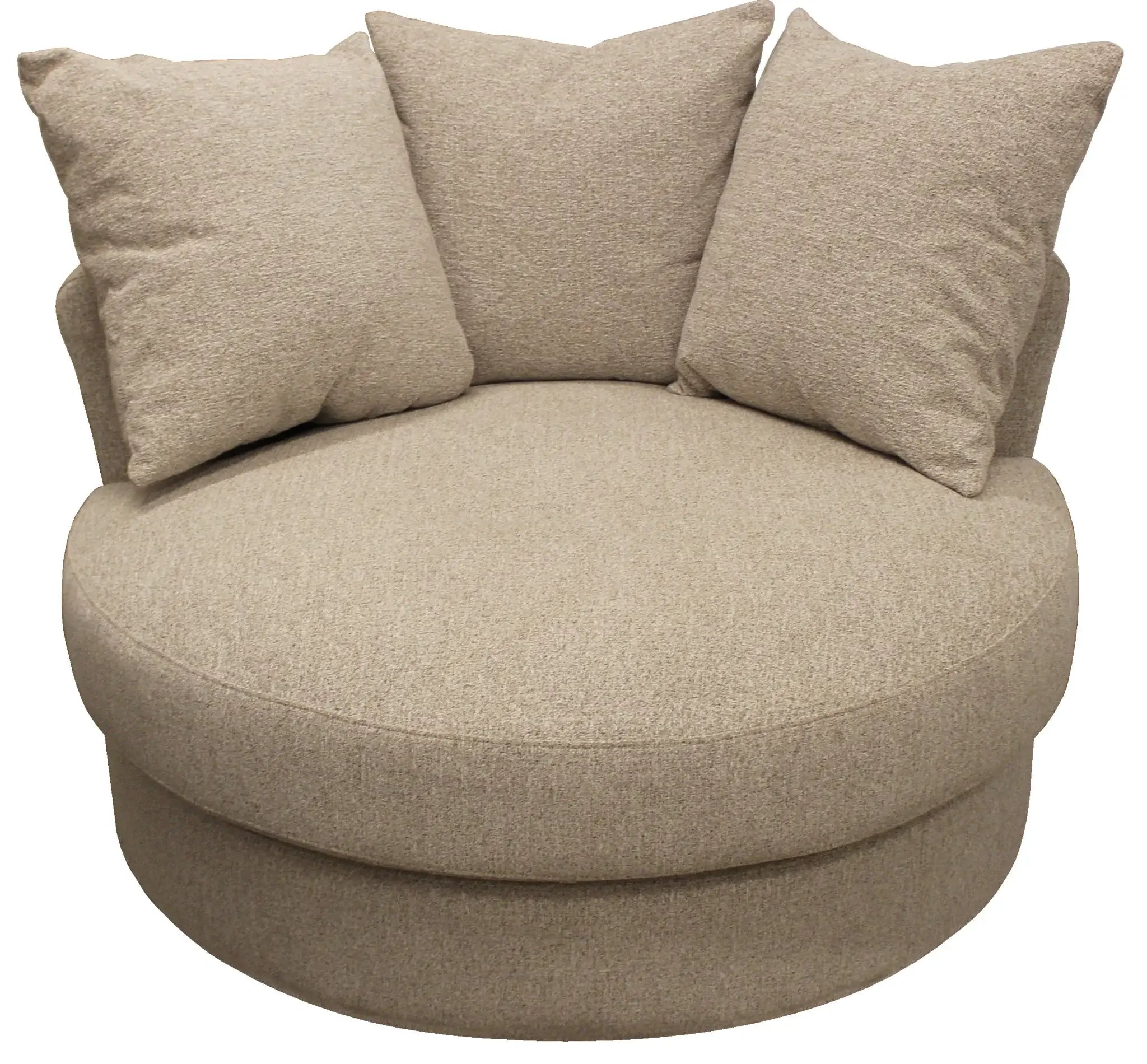 44" Sand Linen Upholstered Swivel Round Accent Chair And Toss Pillows - Homeroots - Flyclothing LLC