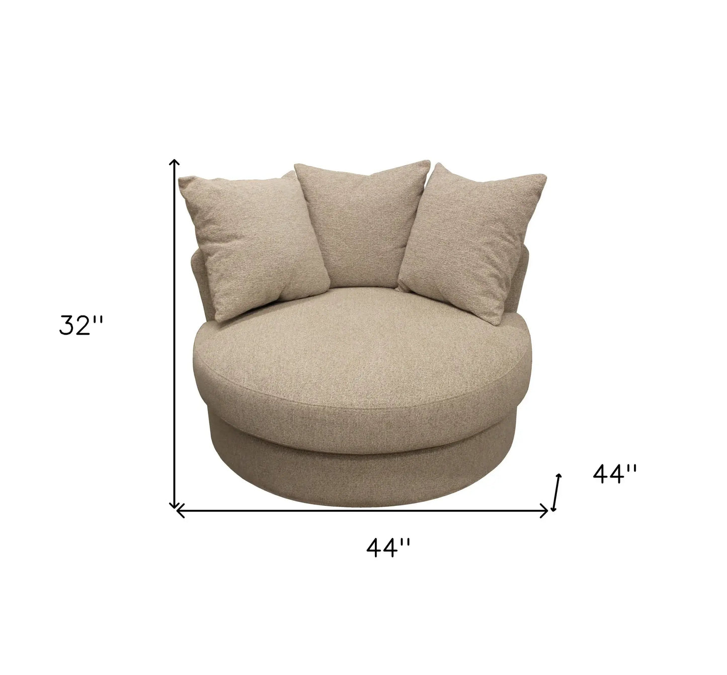 44" Sand Linen Upholstered Swivel Round Accent Chair And Toss Pillows - Homeroots - Flyclothing LLC